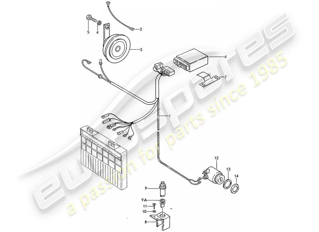 porsche 944 (1988) alarm system part diagram