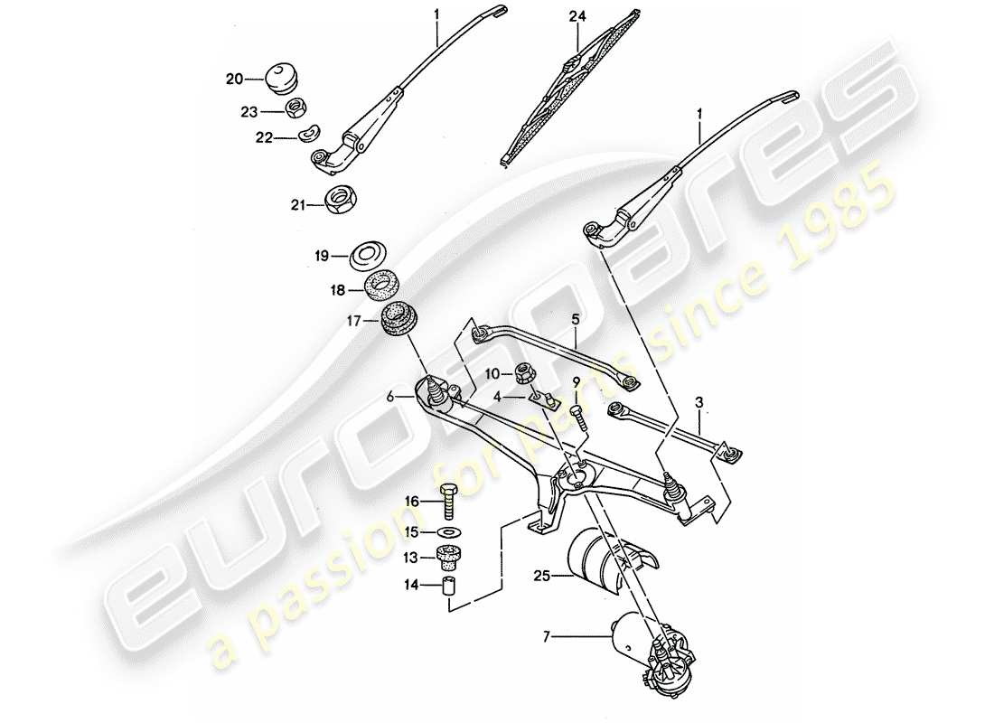 porsche 944 (1989) windscreen wiper system part diagram