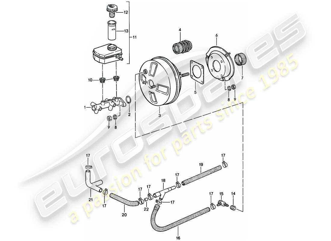 porsche 944 (1983) brake master cylinder - brake booster - reservoir part diagram