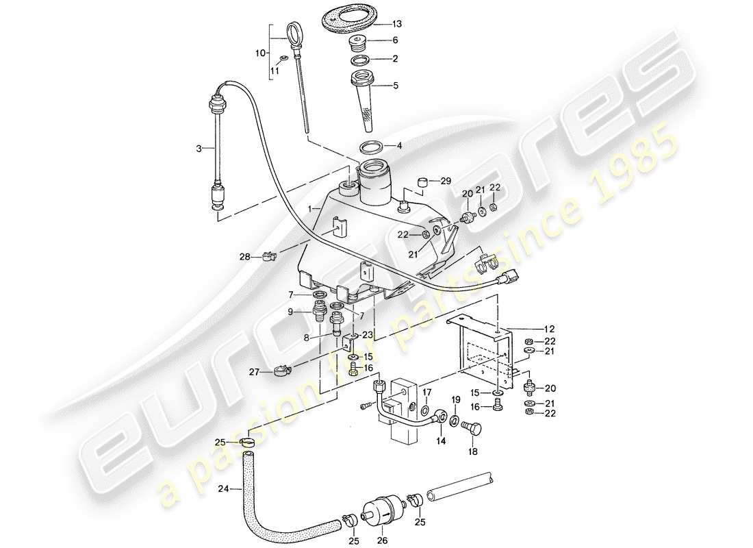 porsche 959 (1988) self levelling system - oil tank part diagram