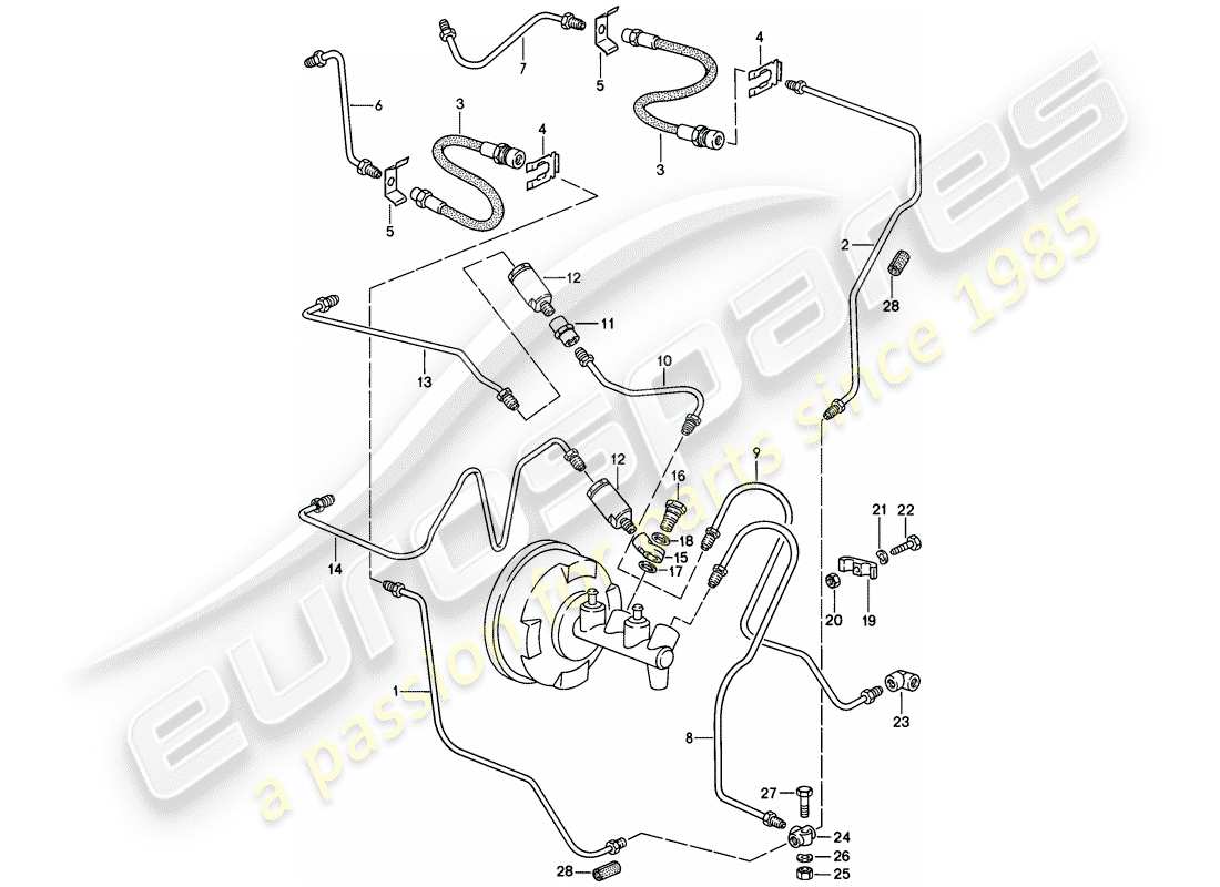 porsche 911 (1987) brake line part diagram