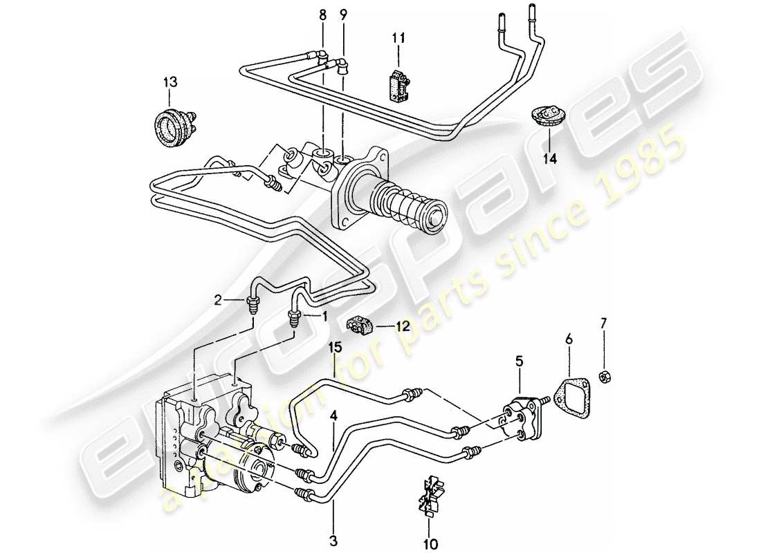 porsche 993 (1994) brake lines - front end part diagram