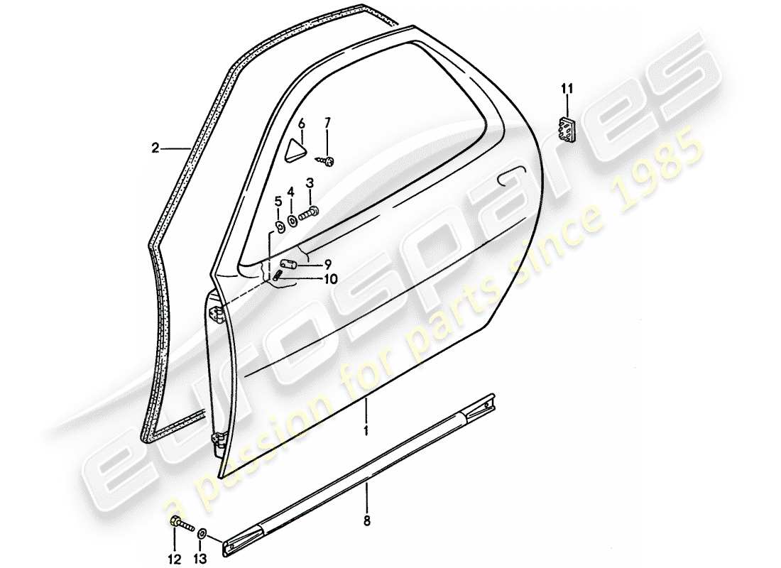 porsche 928 (1994) door shell part diagram