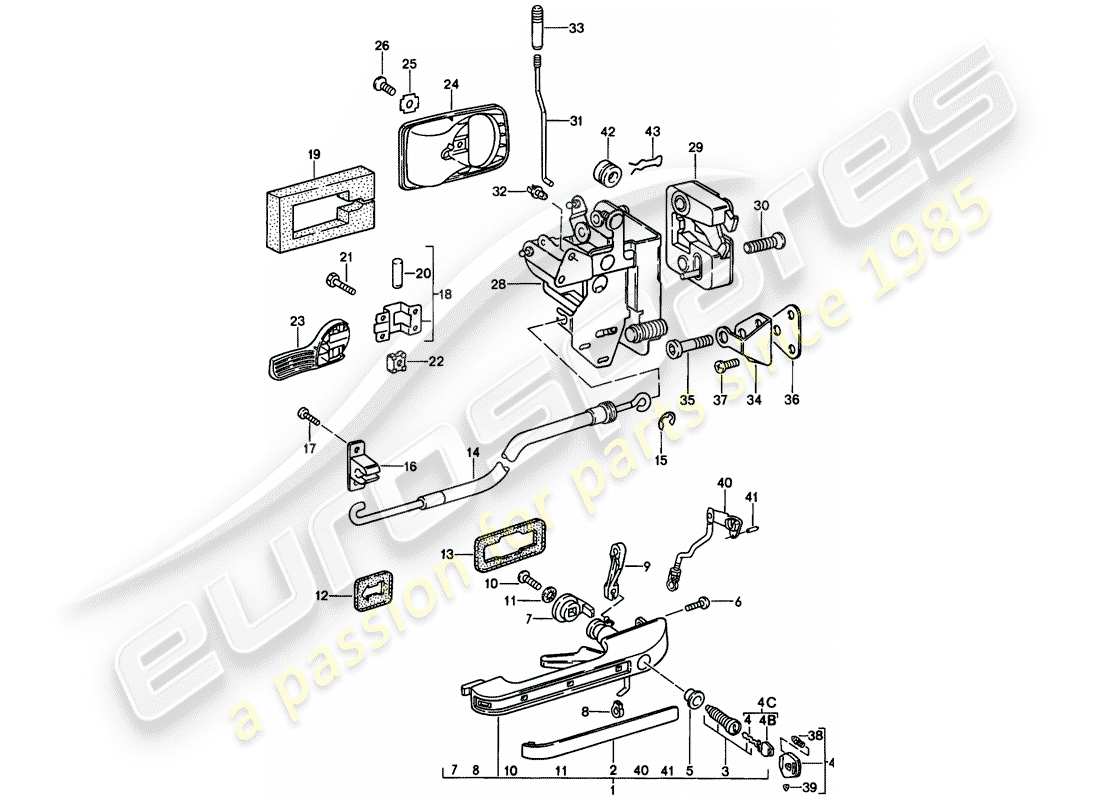 porsche 944 (1988) door handle, outer - door latch part diagram