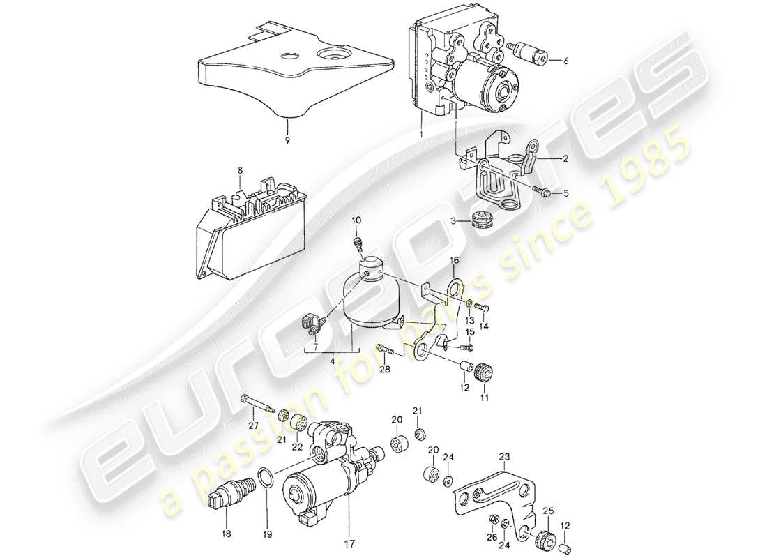 porsche 993 (1998) hydraulic unit - anti-locking brake syst. -abs- - control - see technical information - gr.4 nr3/94 part diagram