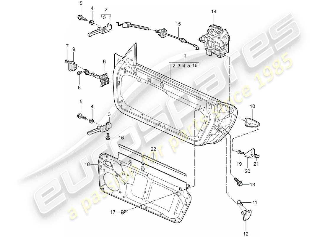 porsche 997 t/gt2 (2009) door shell part diagram