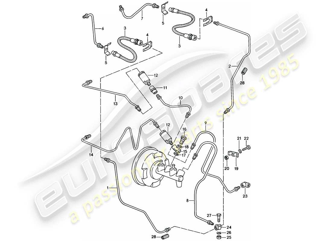 porsche 911 (1986) brake line part diagram