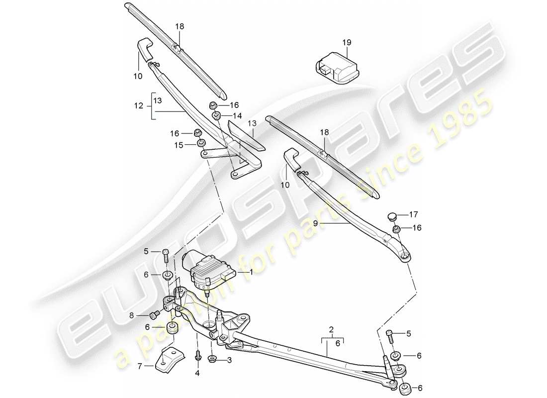 porsche cayenne (2005) windshield wiper system compl. part diagram