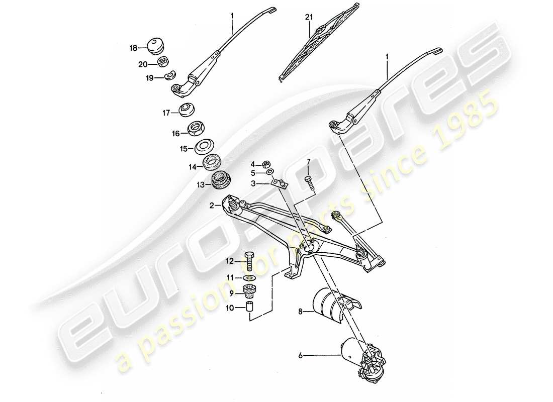 porsche 968 (1995) windscreen wiper system part diagram