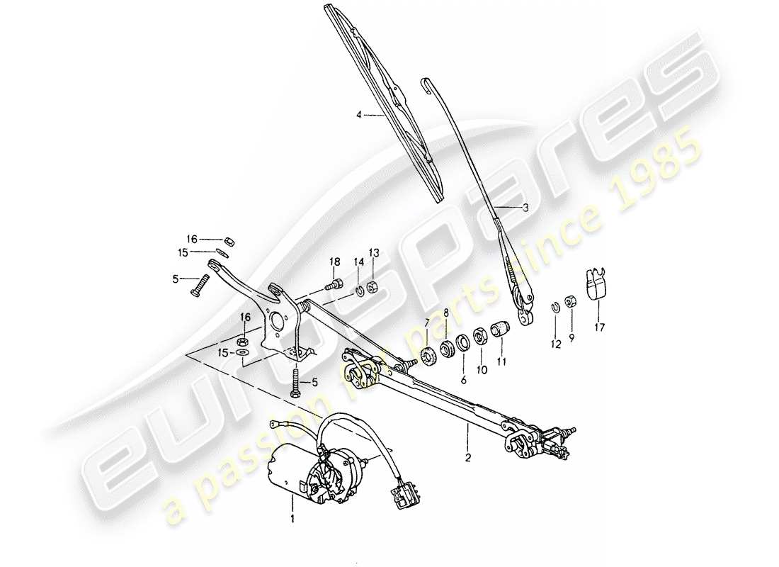 porsche 964 (1994) windscreen wiper system part diagram