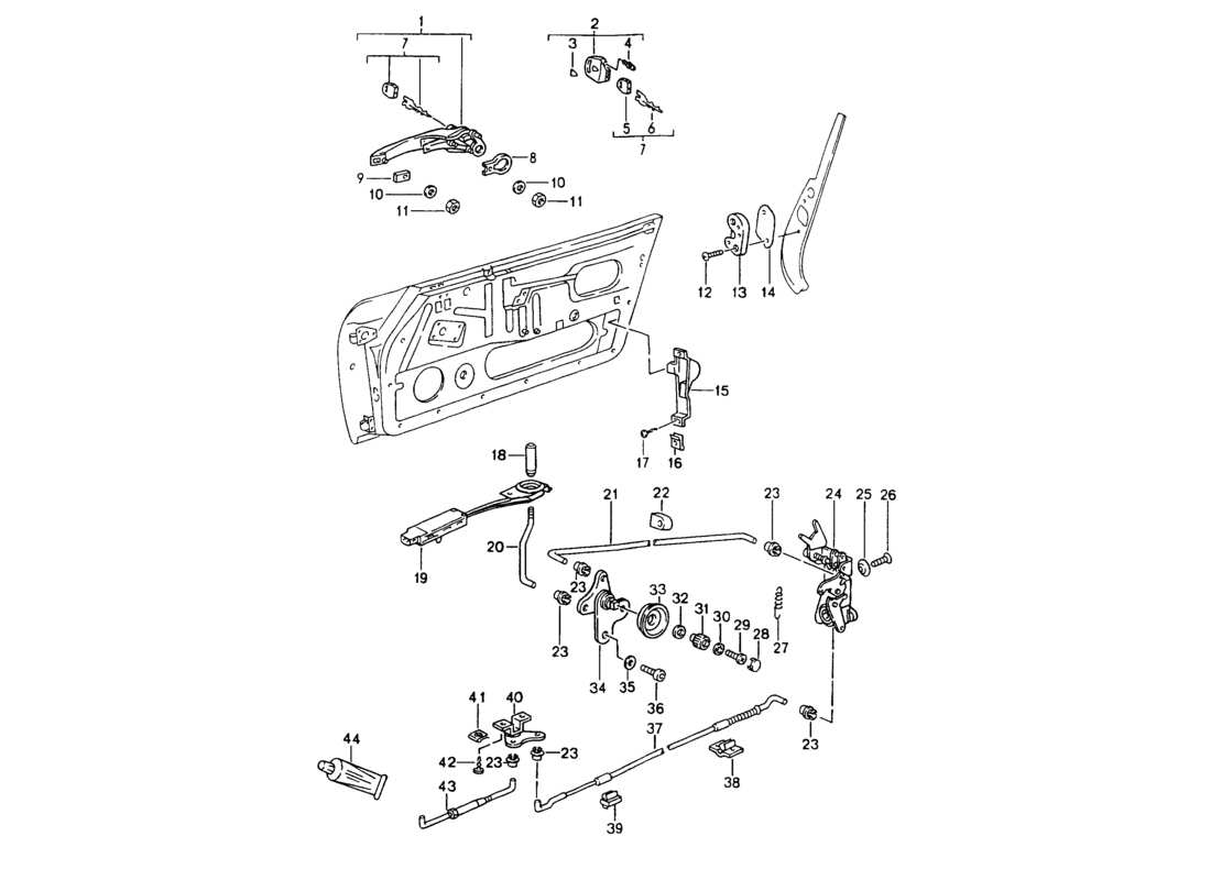 porsche 964 (1994) door latch part diagram