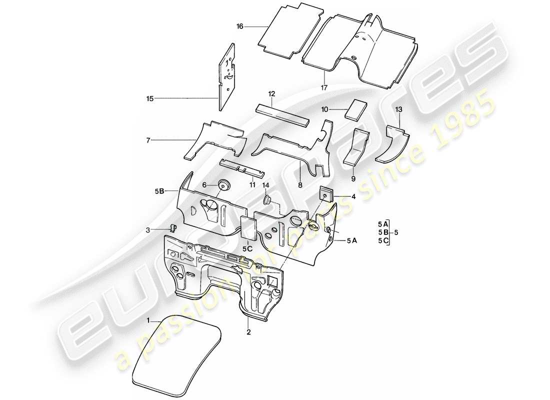 porsche 928 (1983) body shell - sound proofing 1 part diagram