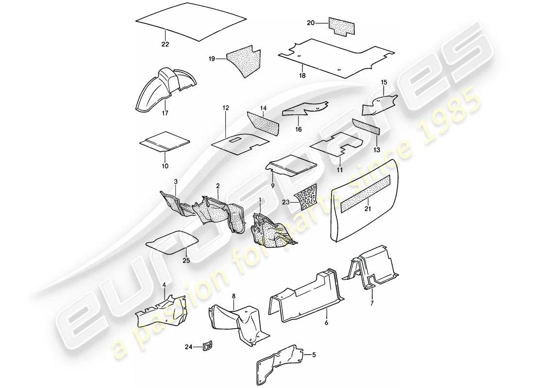 porsche 944 (1988) sound absorber part diagram