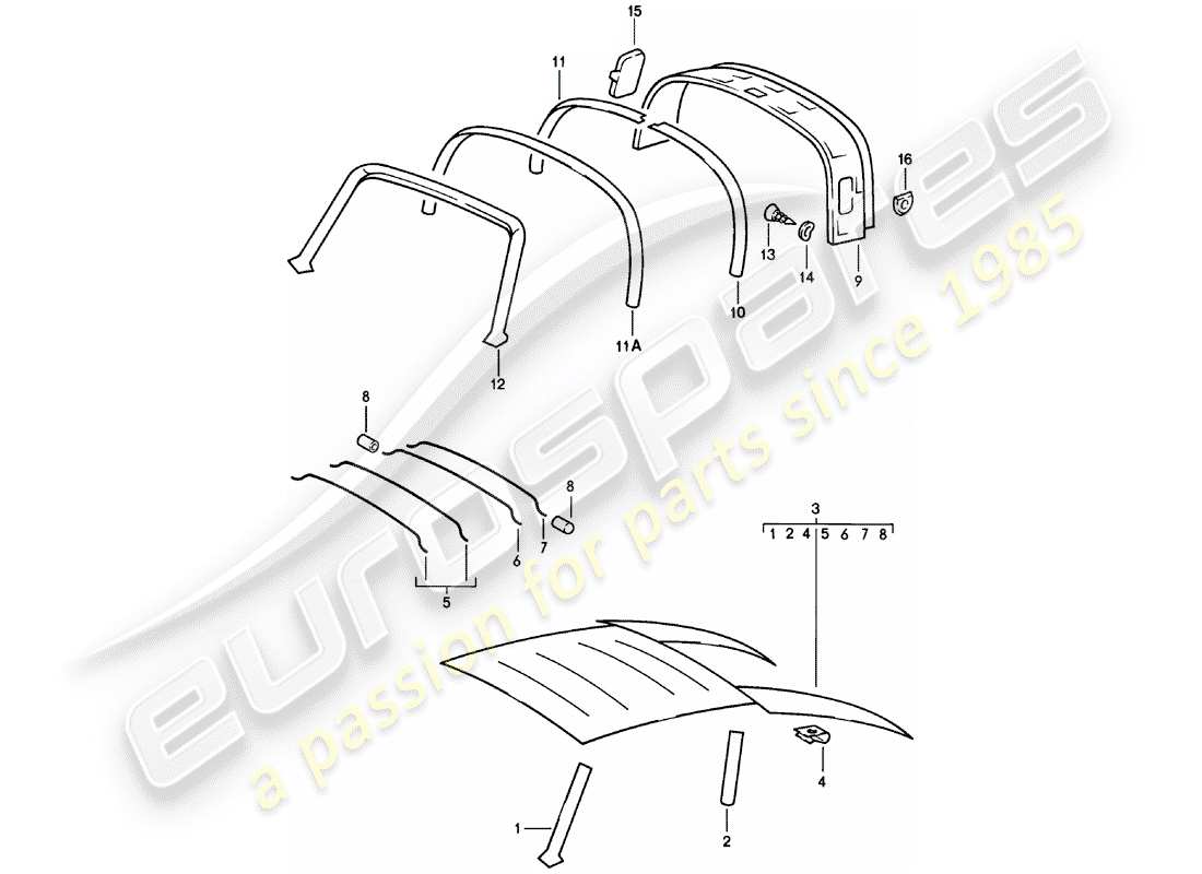 porsche 911 (1982) interior equipment - roof part diagram