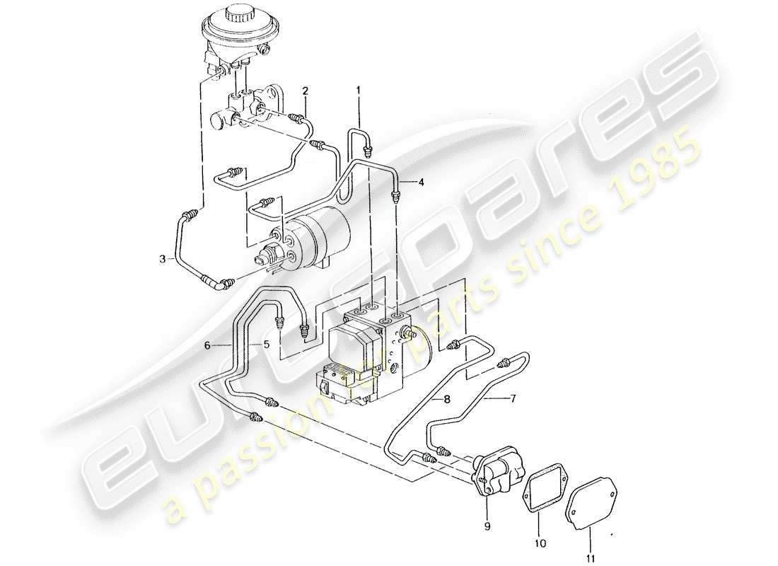 porsche 996 t/gt2 (2005) brake lines - front end part diagram