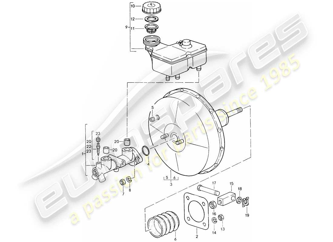 porsche 928 (1994) brake master cylinder - brake booster part diagram