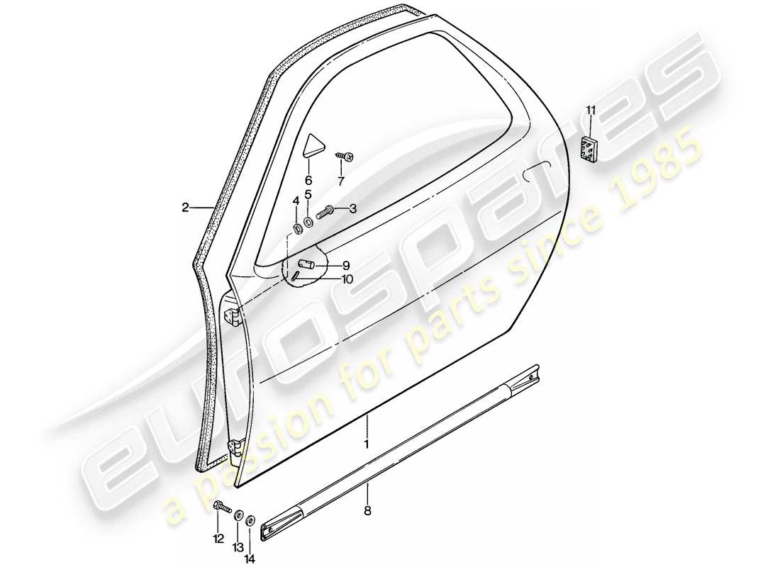 porsche 928 (1982) door shell part diagram