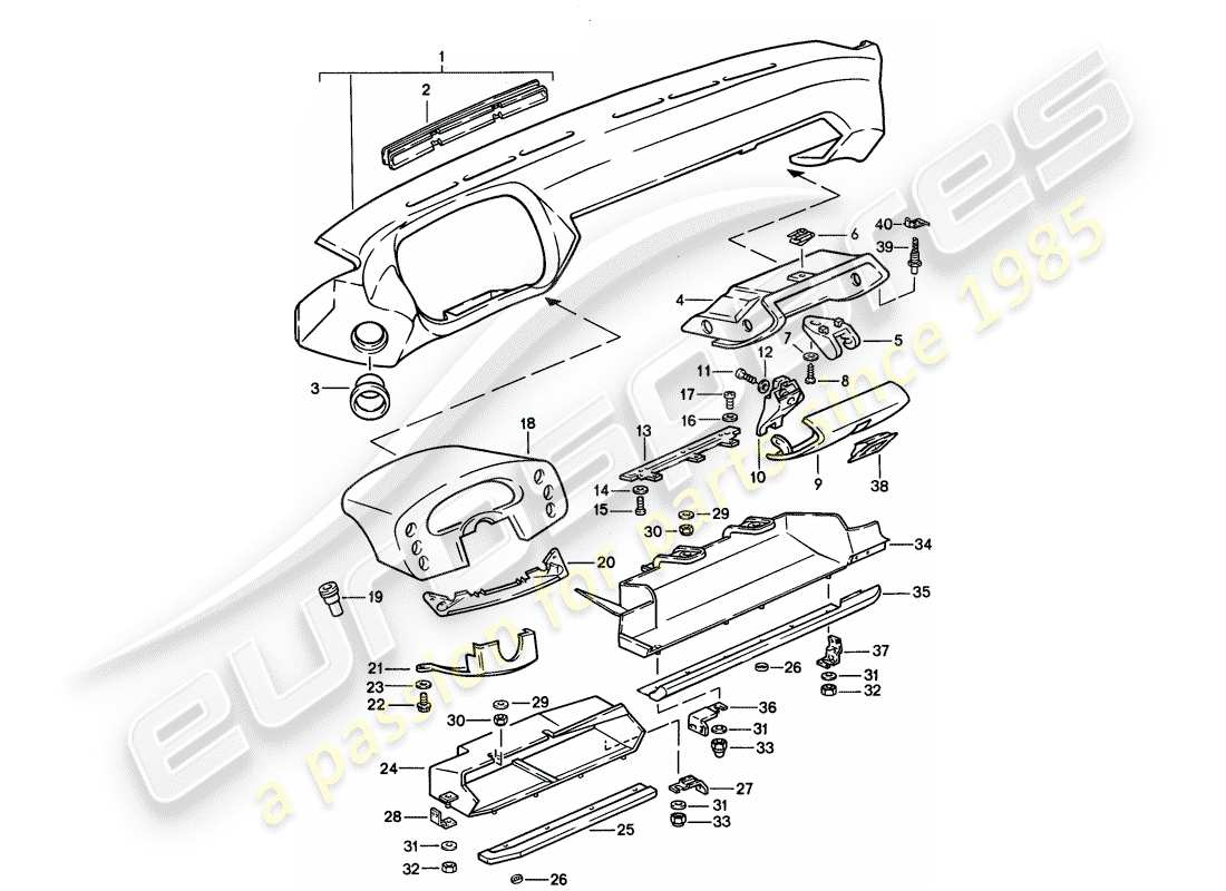 porsche 928 (1987) dash panel trim - d >> - mj 1989 part diagram