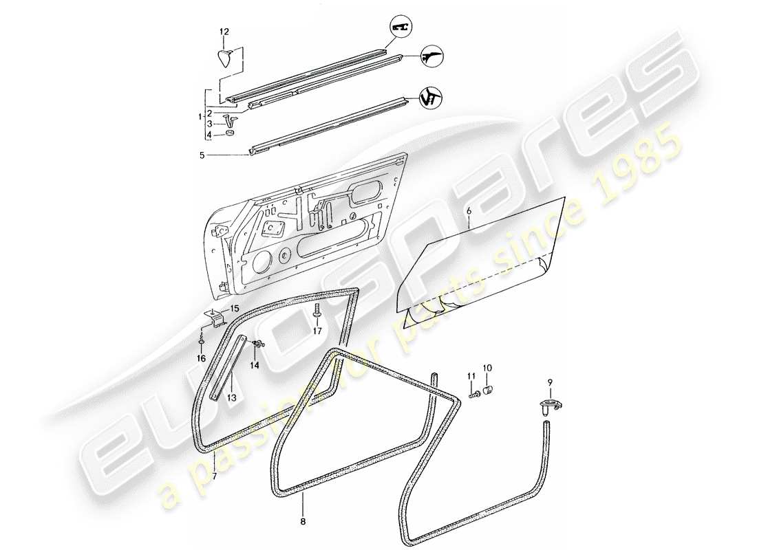 porsche 993 (1994) seal strip - doors part diagram