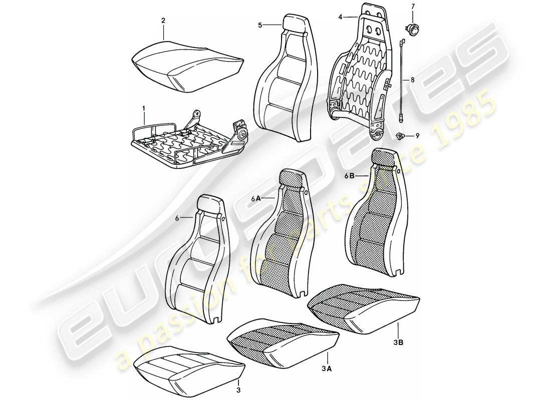 porsche 928 (1978) front seat - single parts part diagram