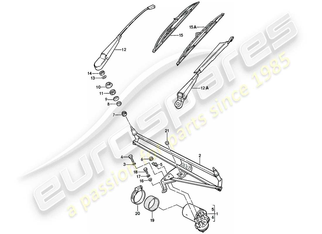 porsche 928 (1982) windscreen wiper system part diagram