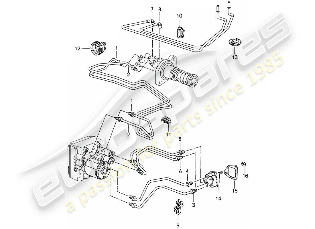 porsche 993 (1994) brake lines - front end part diagram