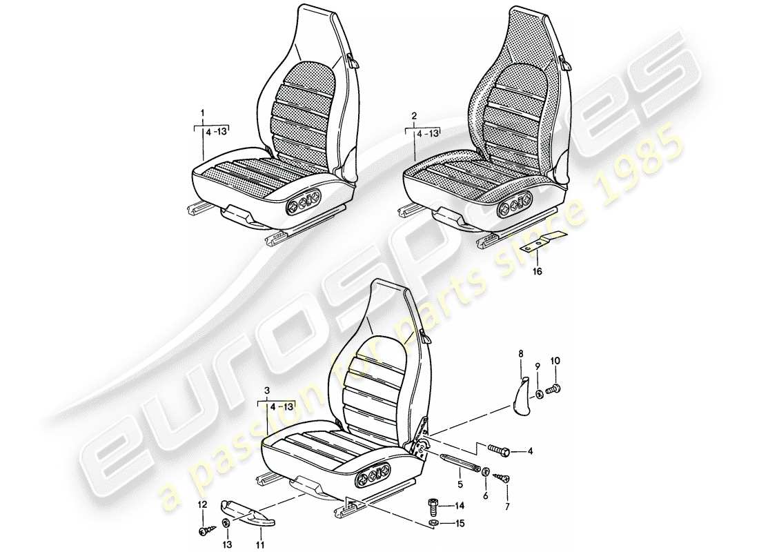 porsche 944 (1988) seat - complete part diagram