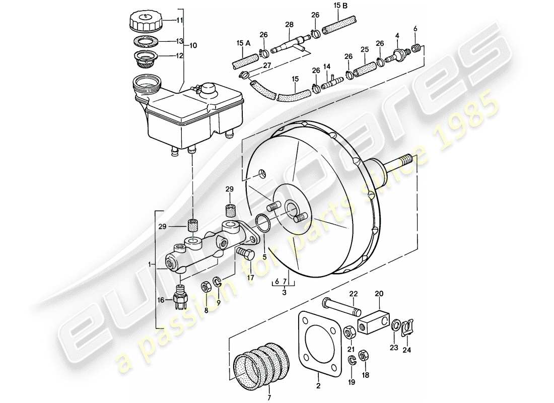 porsche 928 (1982) brake master cylinder - brake booster part diagram