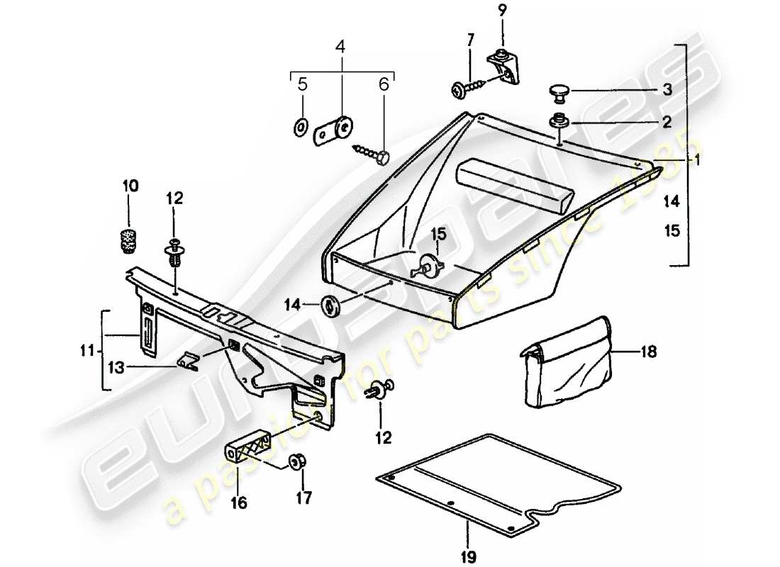 porsche 993 (1998) interior equipment - front luggage compartment part diagram