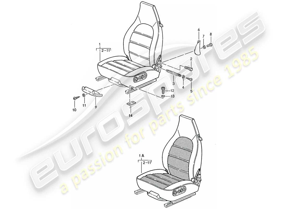 porsche 928 (1987) seat - complete part diagram