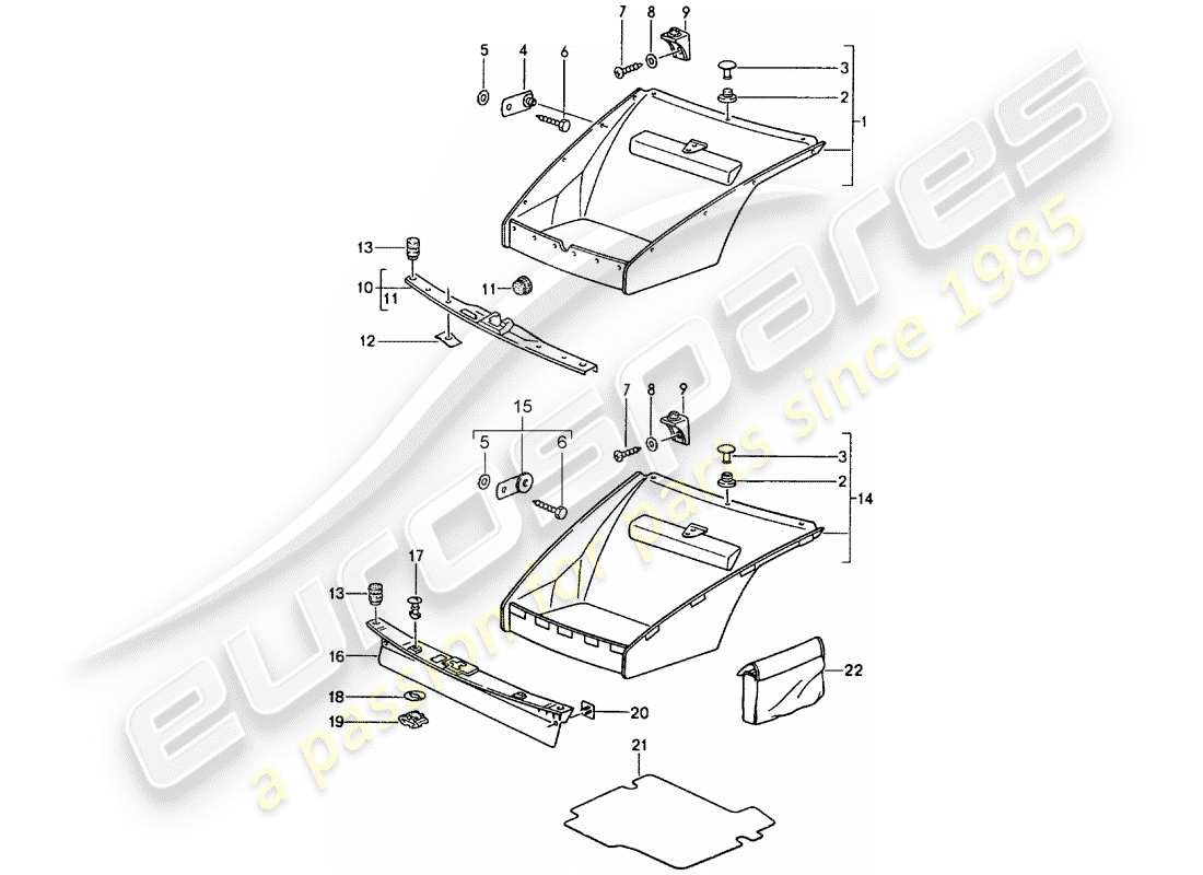 porsche 964 (1993) interior equipment - front luggage compartment part diagram