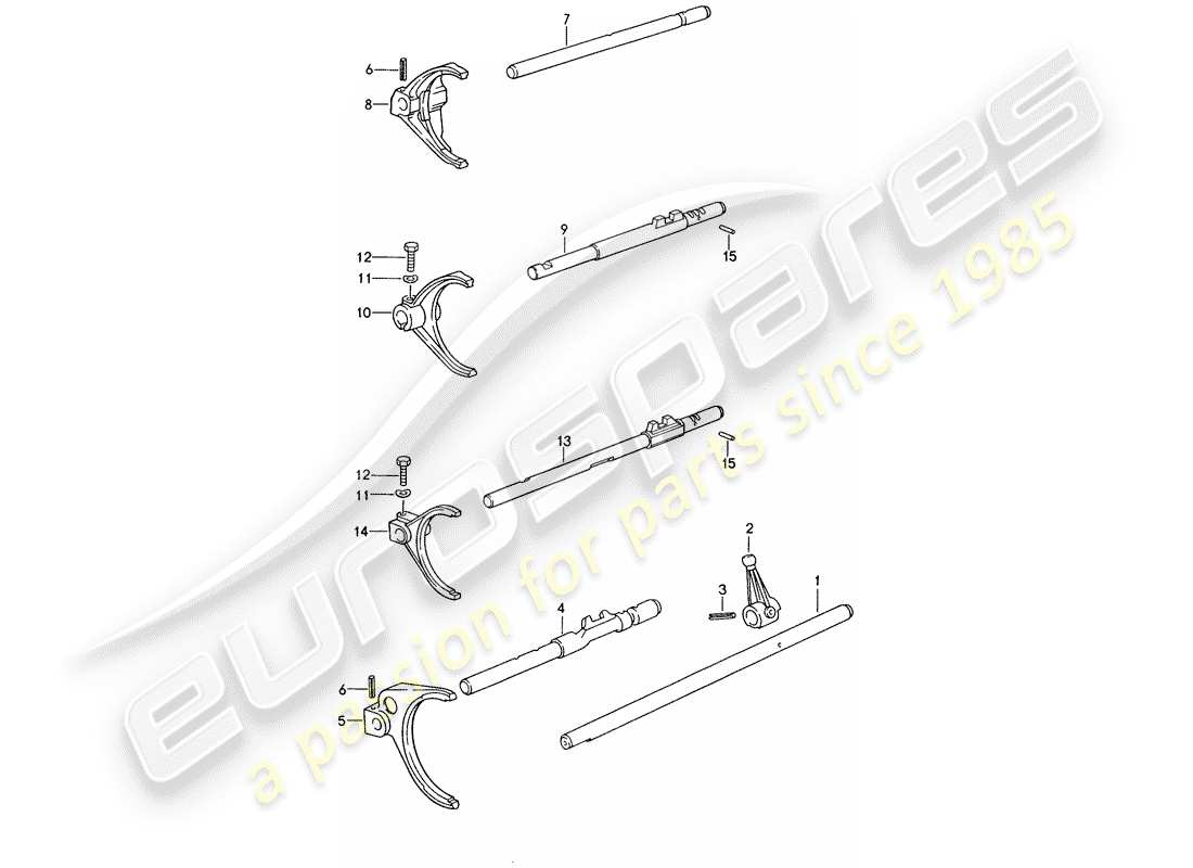 porsche 993 (1995) selector shaft - selector fork part diagram