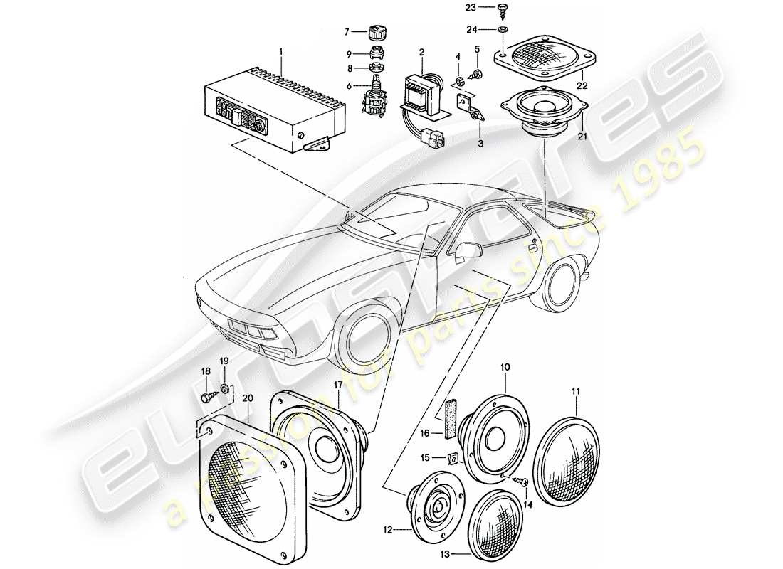 porsche 928 (1986) amplifier - loudspeaker part diagram