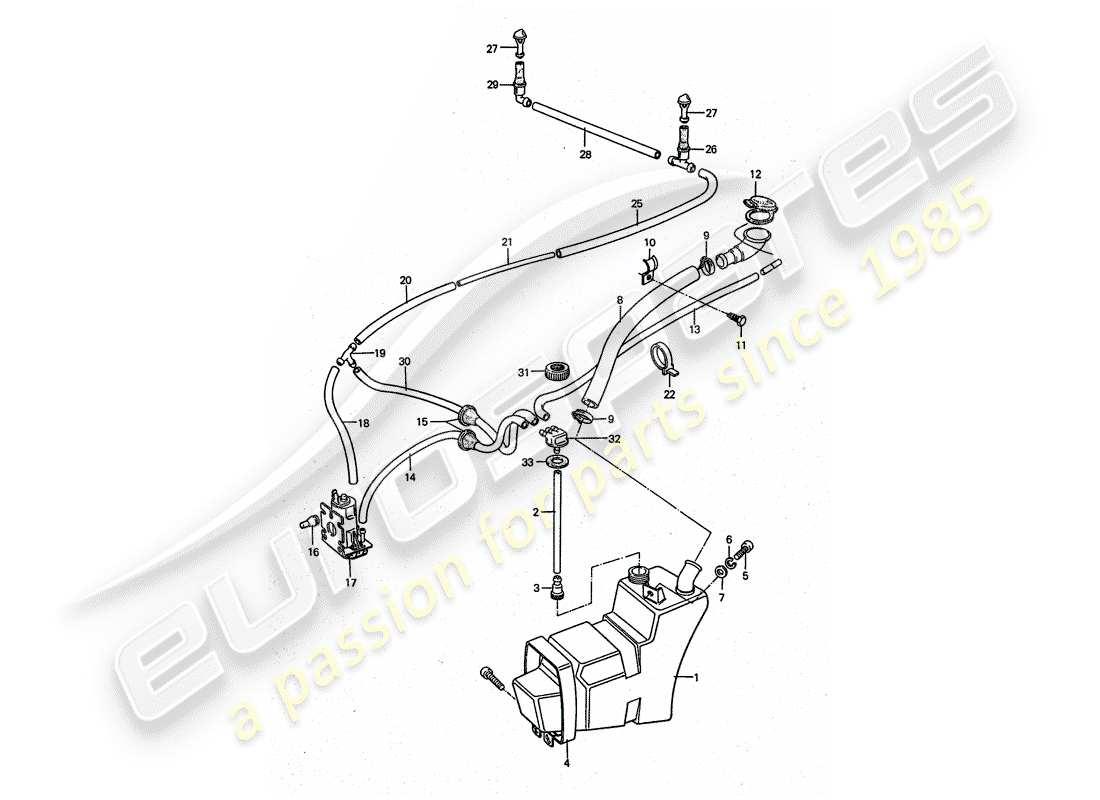 porsche 911 turbo (1977) windshield washer unit part diagram