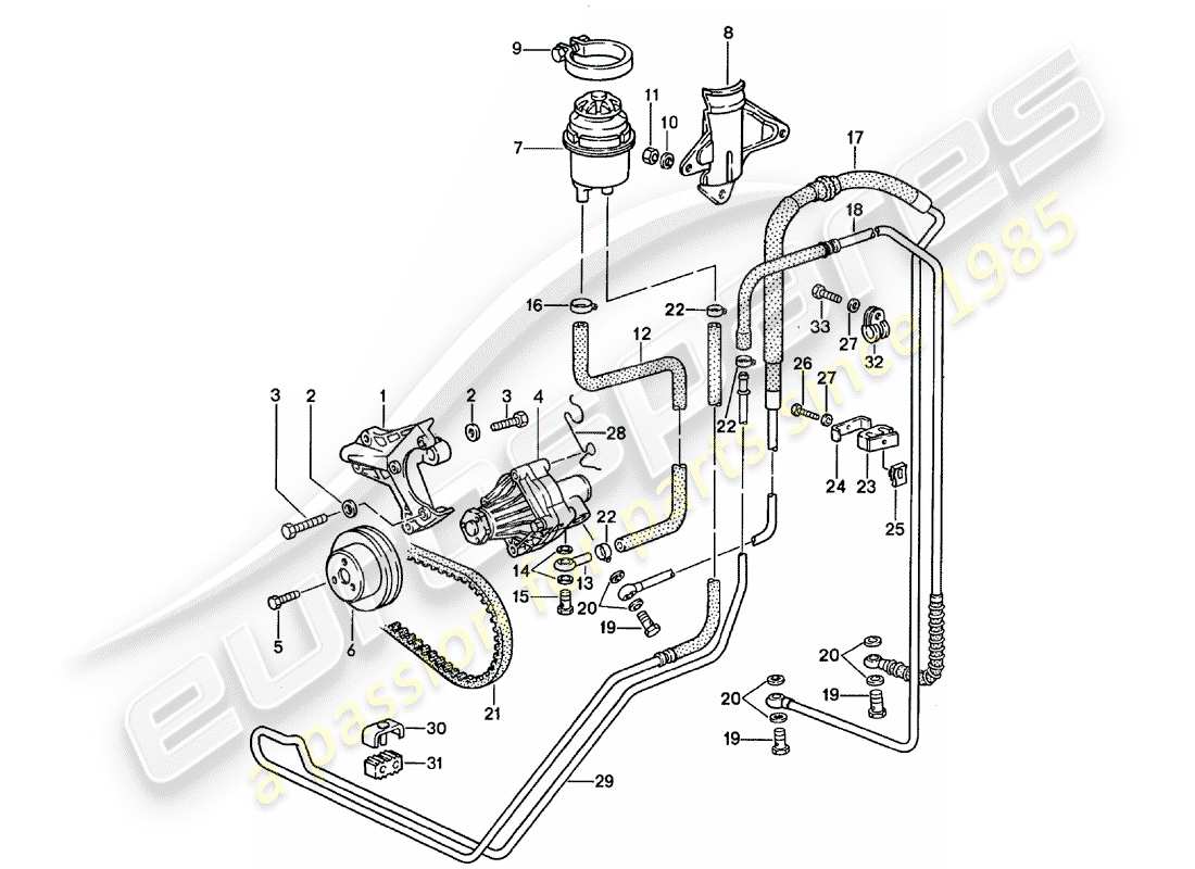 porsche 928 (1987) power steering - lines part diagram