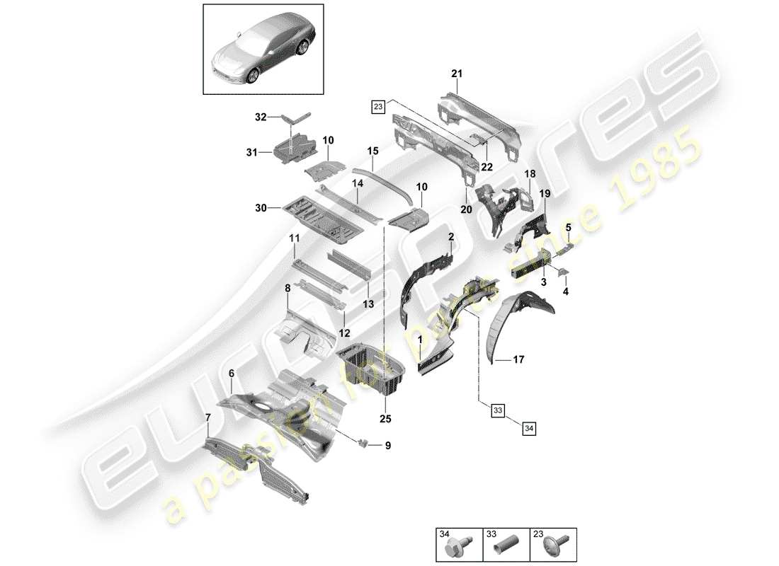 porsche panamera 971 (2018) rear end part diagram