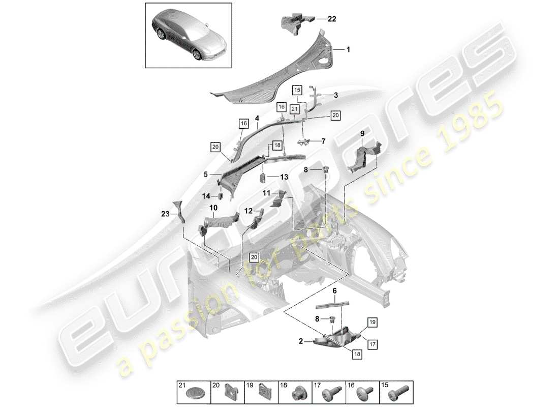 porsche panamera 971 (2018) water box part diagram