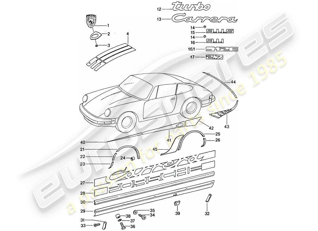 porsche 911 (1976) nameplates part diagram