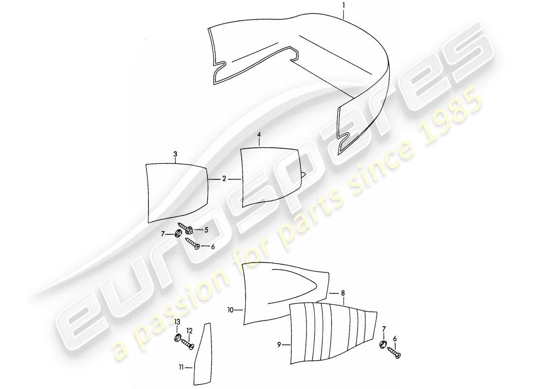 porsche 356b/356c (1962) trims - interior equipment part diagram