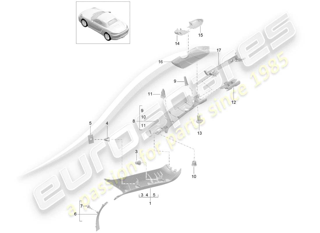 porsche 718 boxster (2020) a-pillar part diagram