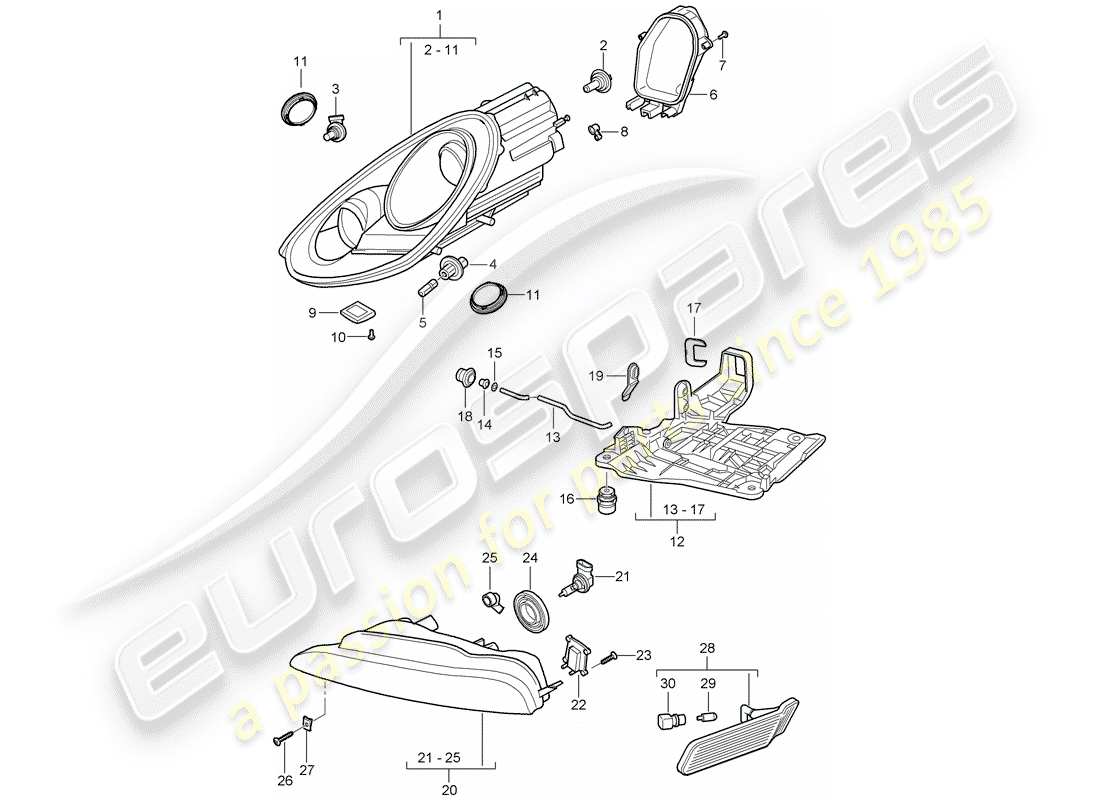 porsche boxster 987 (2010) headlamp part diagram