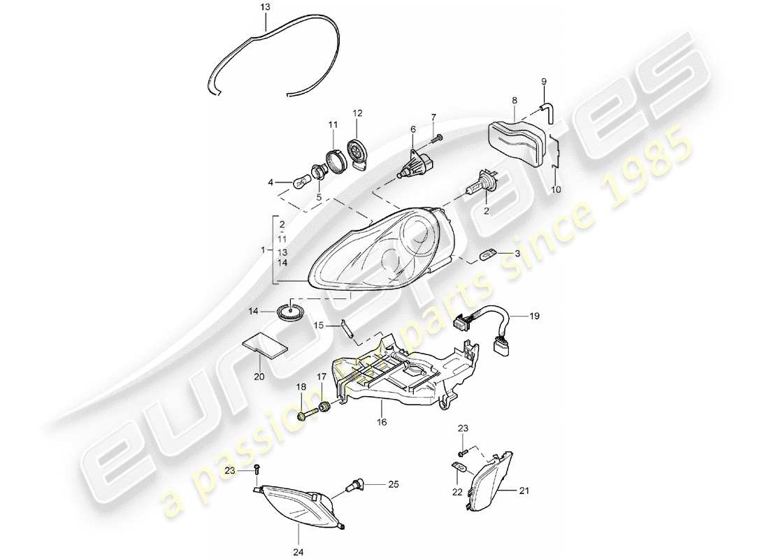 porsche cayenne (2006) headlamp part diagram