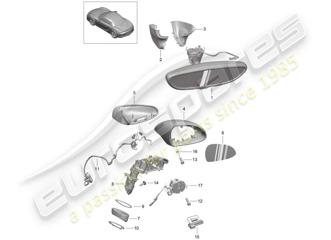 porsche boxster 981 (2016) rear view mirror inner part diagram