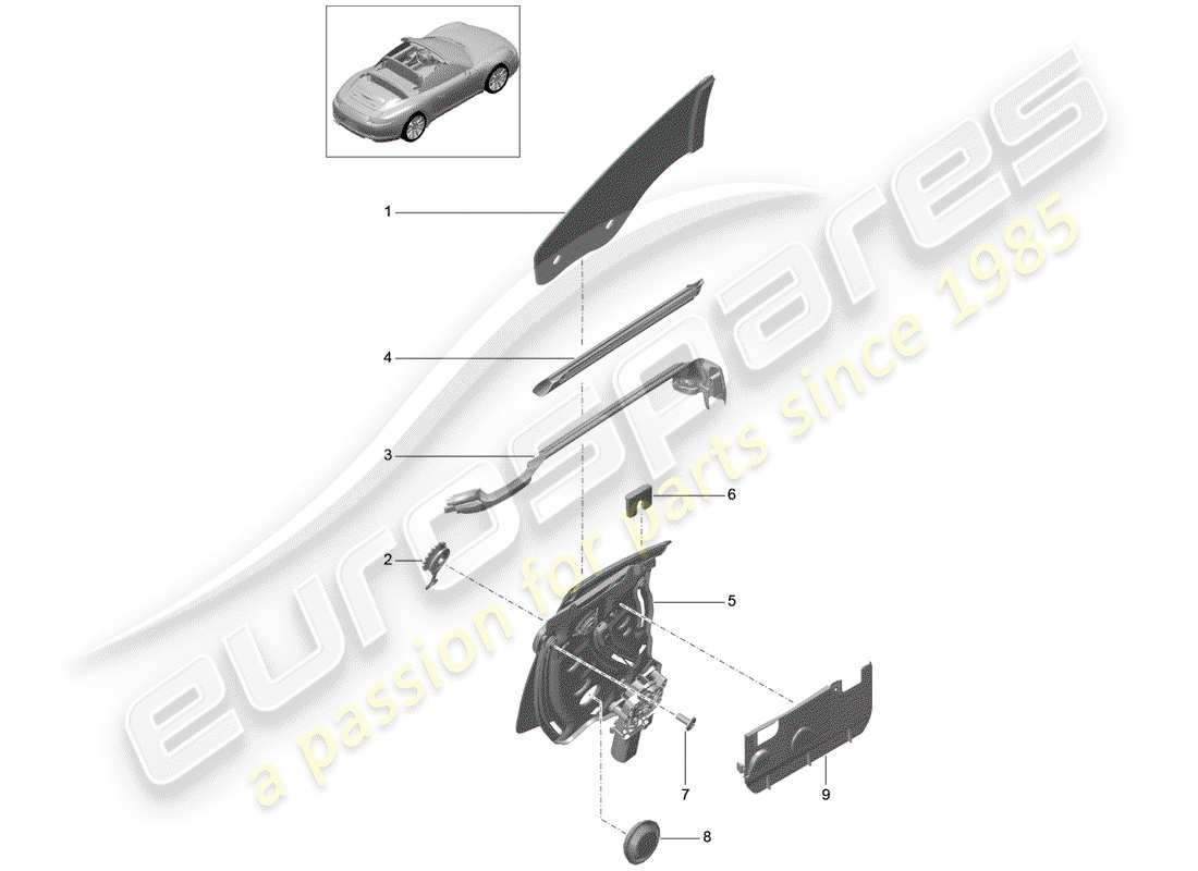 porsche 991 (2016) side window part diagram