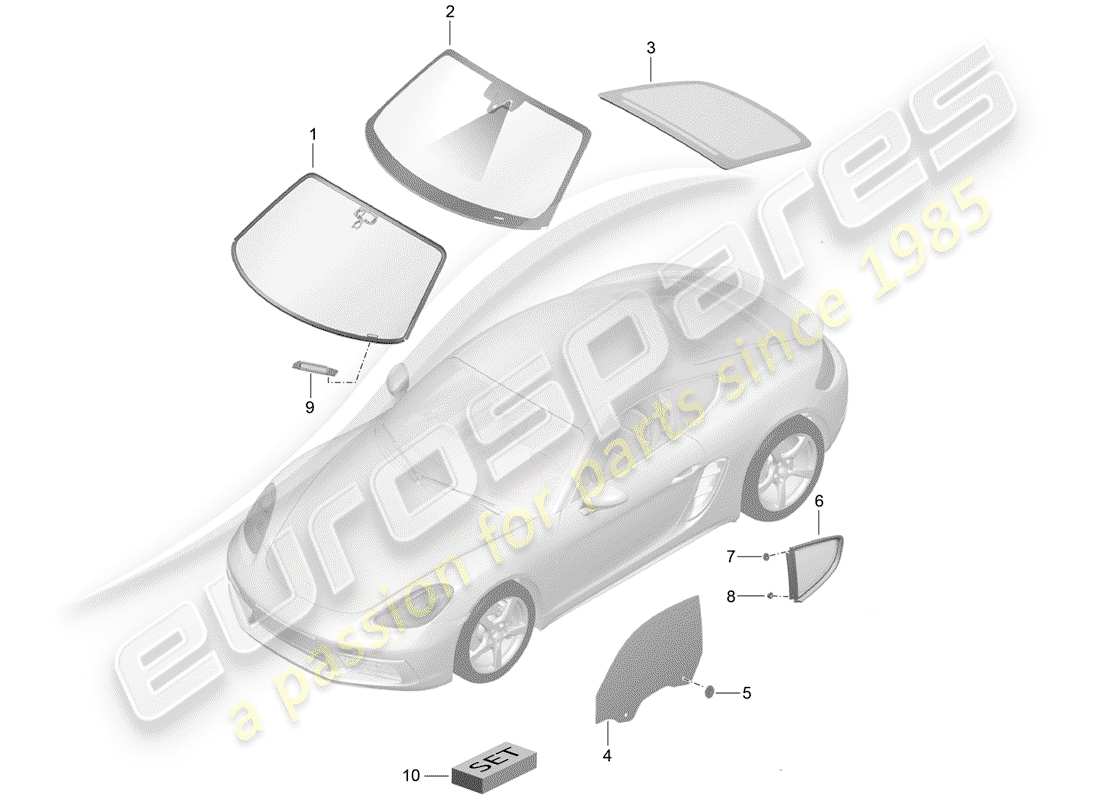 porsche 718 cayman (2017) windshield glass part diagram