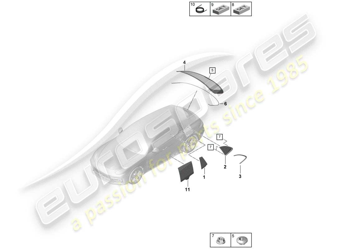 porsche panamera 971 (2020) side window part diagram