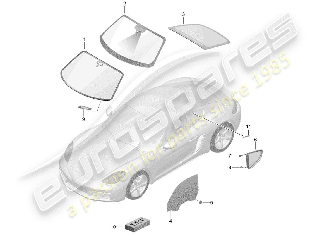 porsche 718 cayman (2018) windshield glass part diagram