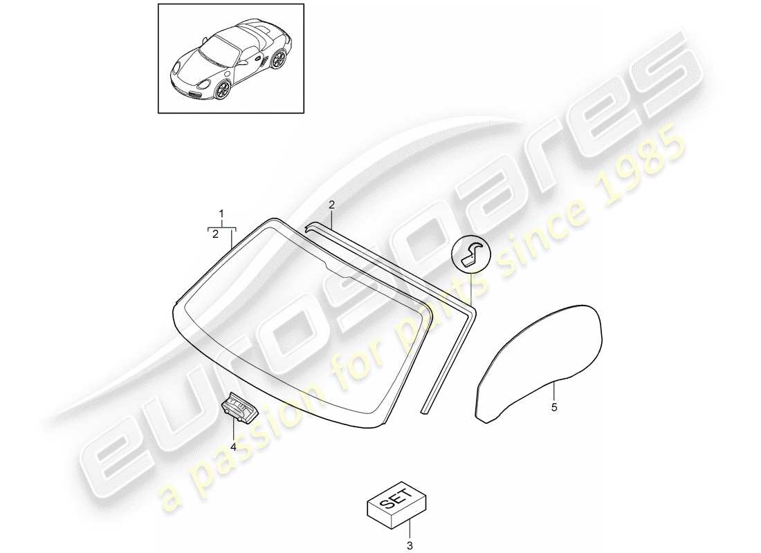 porsche boxster 987 (2010) window glazing part diagram