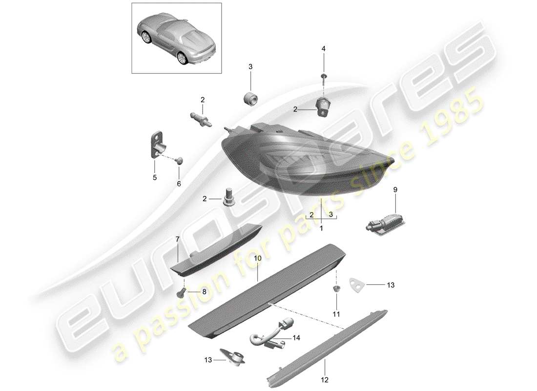 porsche boxster spyder (2016) rear light part diagram