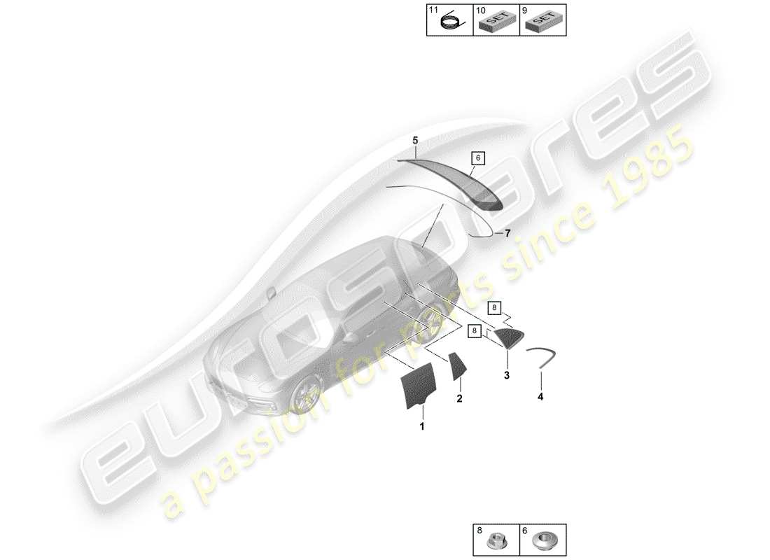 porsche panamera 971 (2018) side window part diagram